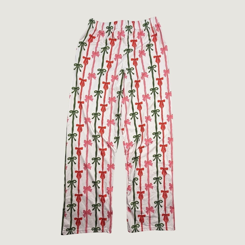 Brief Insanity Lounge Pants Women's Medium - Pink Red Green Bow Ribbon Print NWT